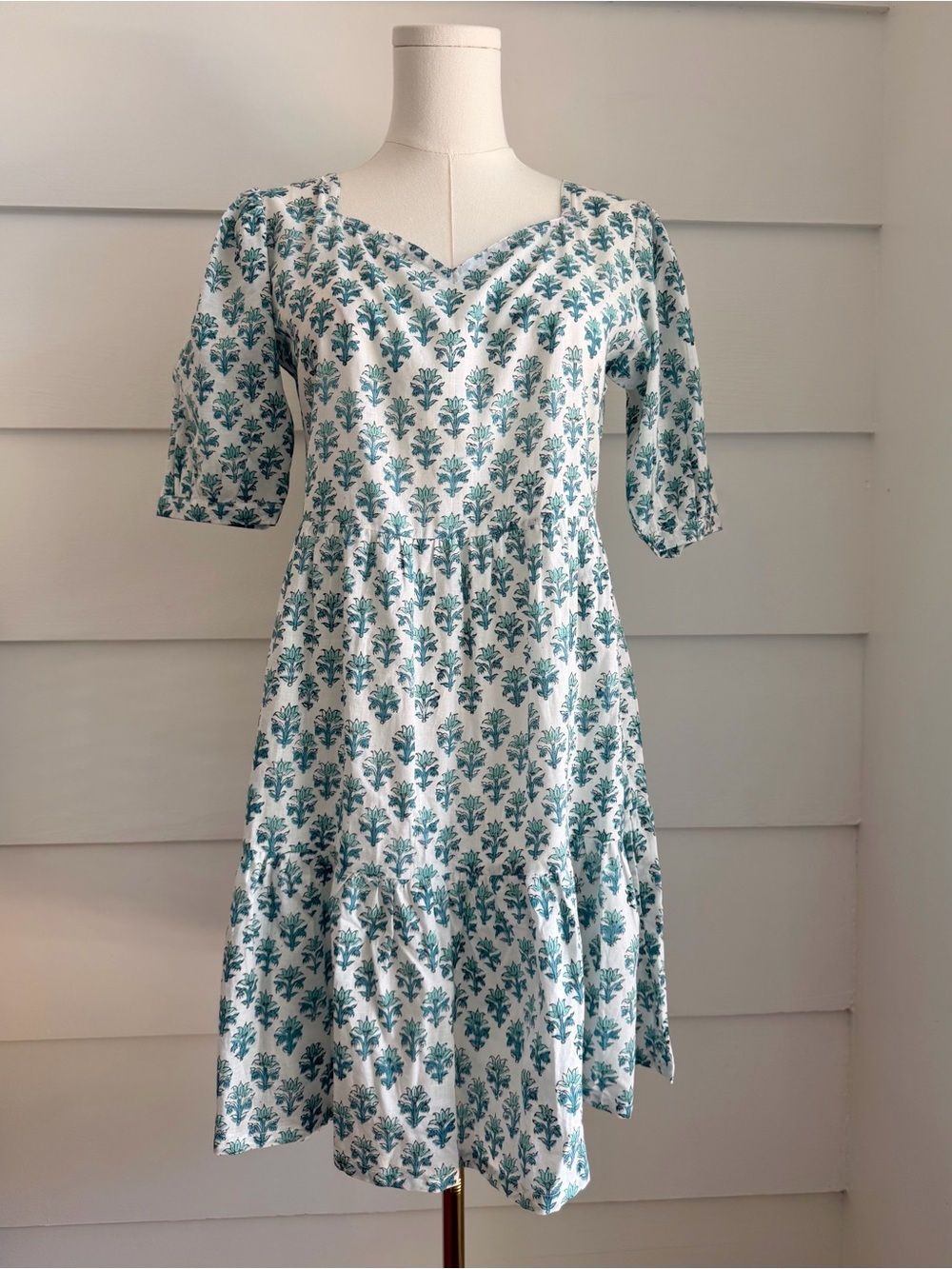 Indian Cotton Floral Block Print Mini Dress Indigo by Boutin size M